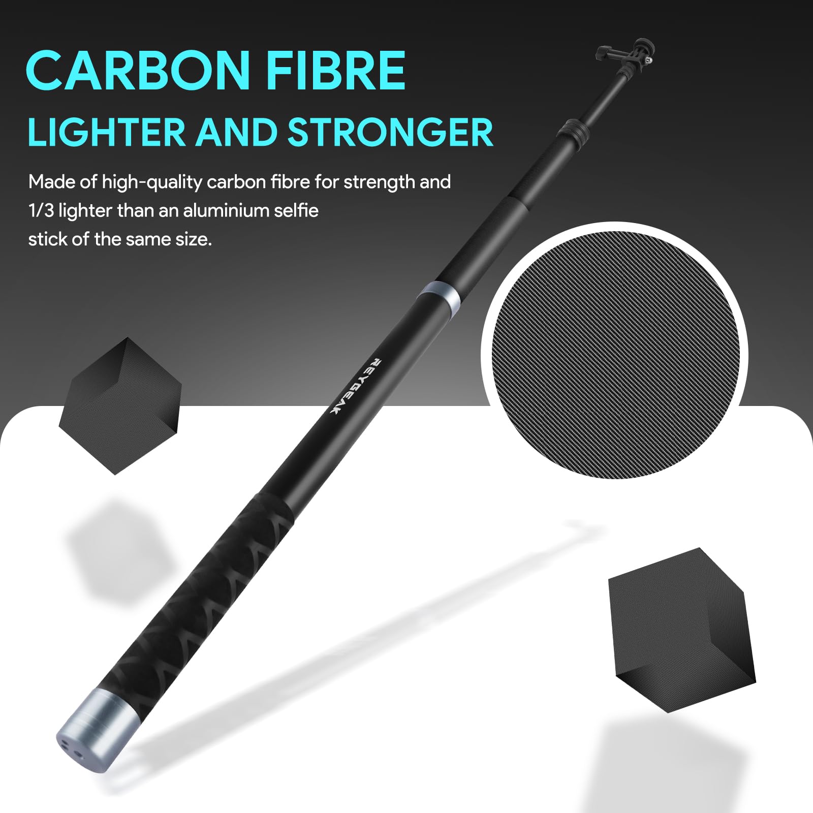 REYGEAK Perche à selfie extensible en fibre de carbone pour Insta360, monopode polaire extensible pour GoPro Max Hero 11 10 9 8, DJI Osmo Action 4/Action 3 et autres caméras (2,7 m/270 cm)