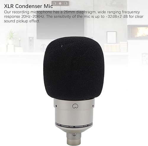 Miniatura 9 de Micrófono de condensador de estudio, micrófono de diafragma de 1.024 in con soporte de choque XLR cable parabrisas para grabación de podcasting