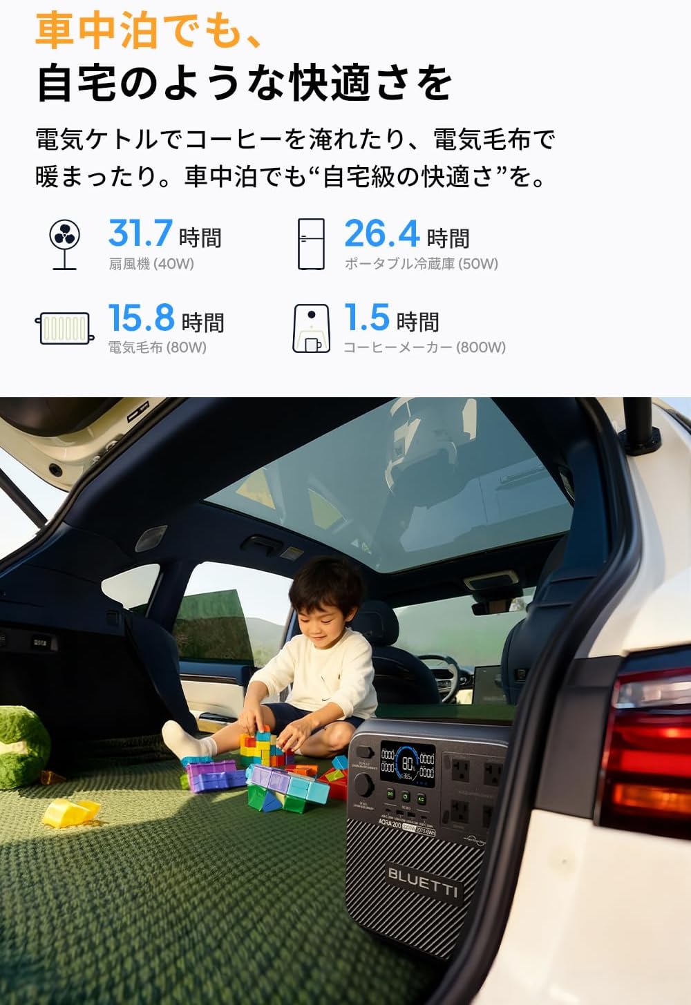 Diagram of BLUETTI AORA 200 with numbered components and dimensions.