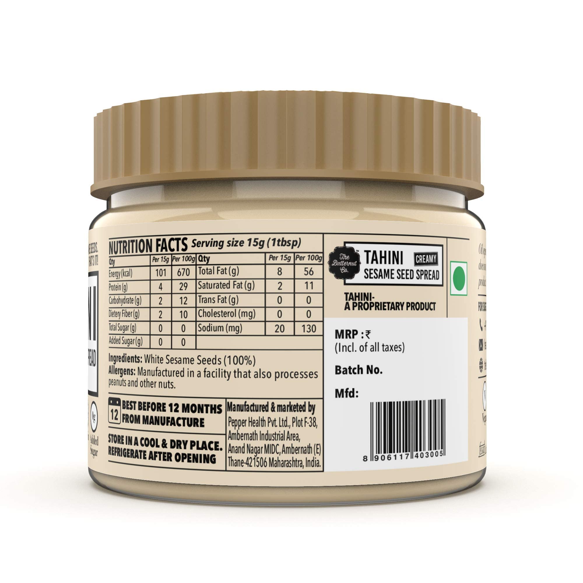 The Butternut Co. Tahini Sesame Seed Spread Creamy, 340 gms (Unsweetened, No Added Sugar, Non-GMO, Gluten Free, Vegan, High Protein, Keto) - Image 3 thumbnail