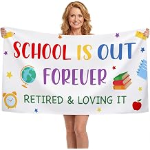 Newwiee Retirement Gifts for Teacher Graduation School's Out Forever End of Year Gift Retired Teacher Beach Towel 35 x 70 Inch Summer Vacation Beach Towel Thank You Gift for Women Men Present