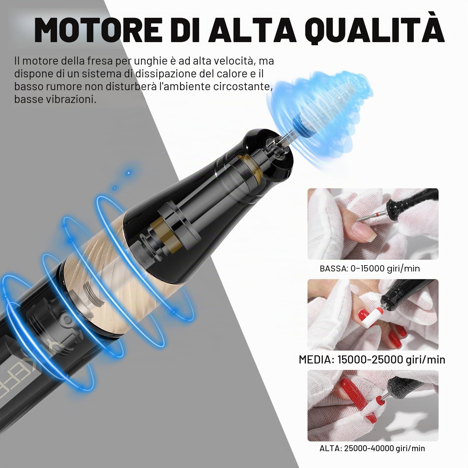 Yokefellow - Trapano per unghie, 40000 giri/min, lima professionale ricaricabile con spazzola per polvere e 17 punte per unghie, per manicure in acrilico/polvere a immersione, Regno Unito