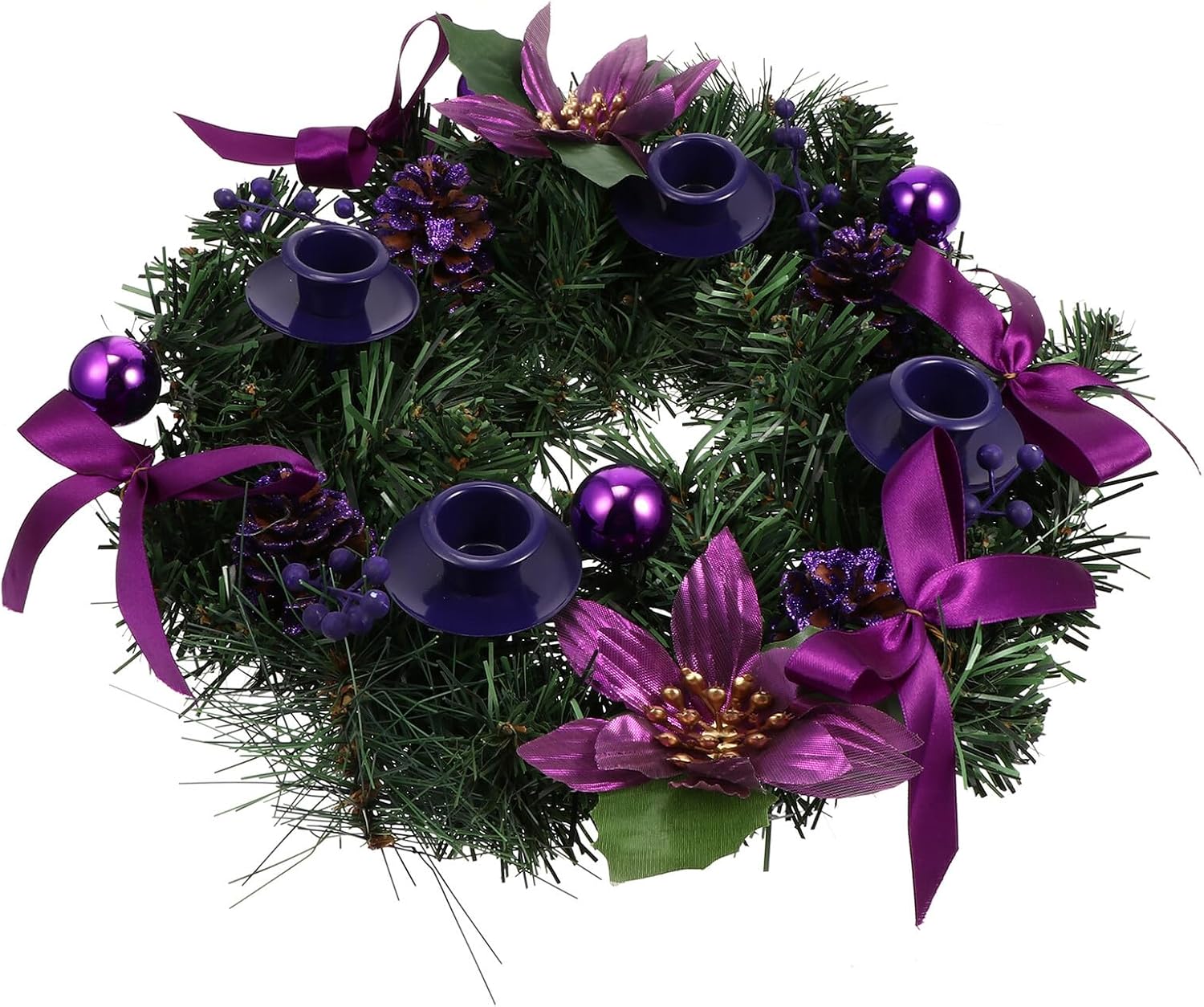 Gatuida 30cm Christmas Wreath Candleholder Purple 12-inch Decorative Candle Stand for Holiday Table Centerpiece Seasonal Candle Decor