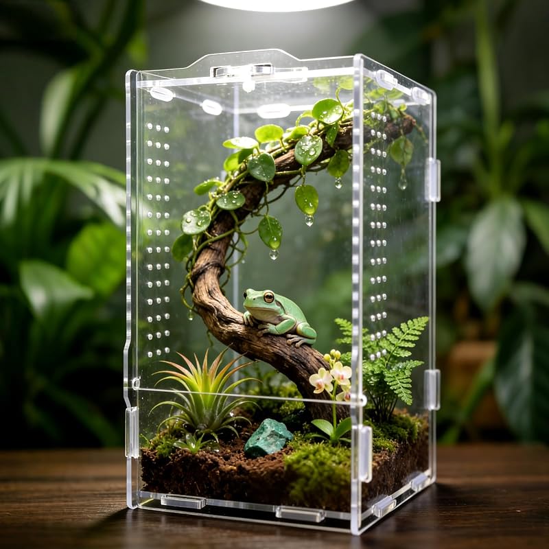 Terrário Acrílico para Aranhas Saltadoras e Pequenos Animais GTSEEMUU, Transparente, 11 x 12 x 20 cm