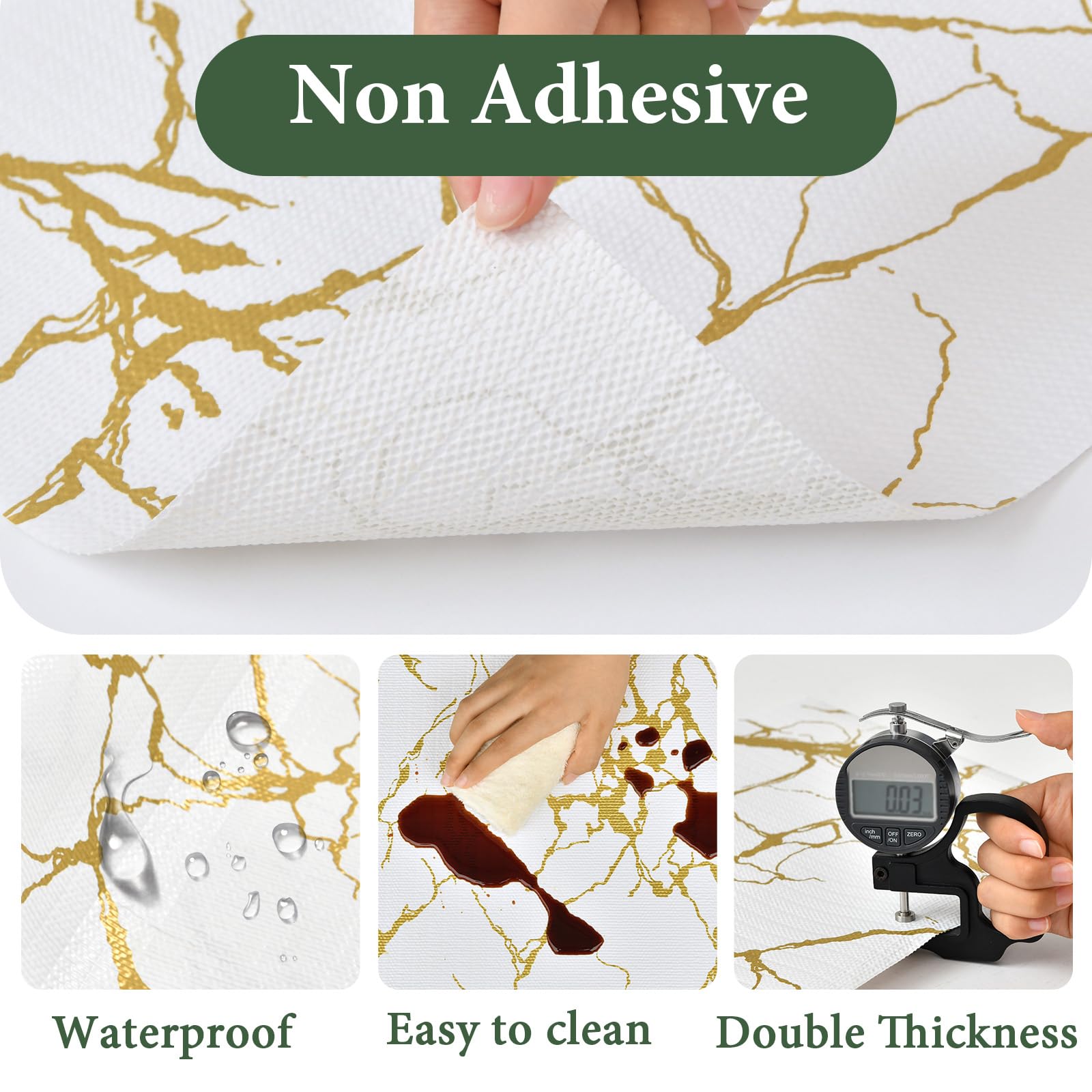 Forro para cajones y estantes para armario de cocina, antideslizante, impermeable, papel de 23.6 pulgadas x 30 pies, no adhesivo, forro de mármol blanco dorado fácil para armario de baño