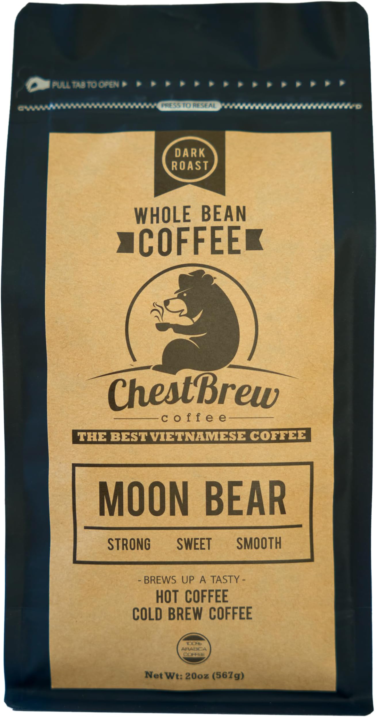 ChestBrew Moon Bear – Strong Smooth Vietnamese Whole Bean Coffee, 20 oz