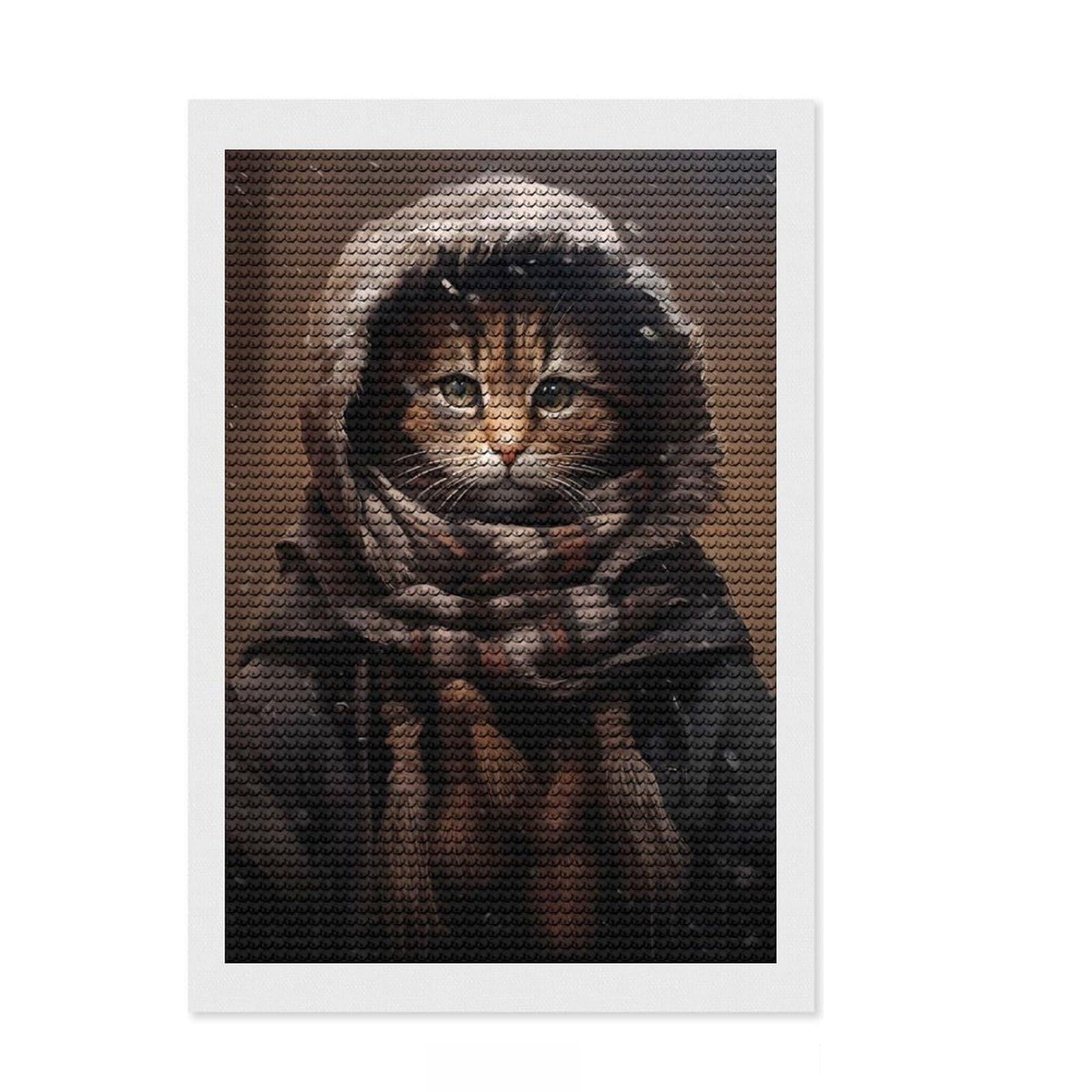 Junmoney Cute Winter Cat Diamond Painting Set 8"x12", for Craft Lovers, Creative Leisure Activity, Farmhouse Decor, Holiday Gift Idea