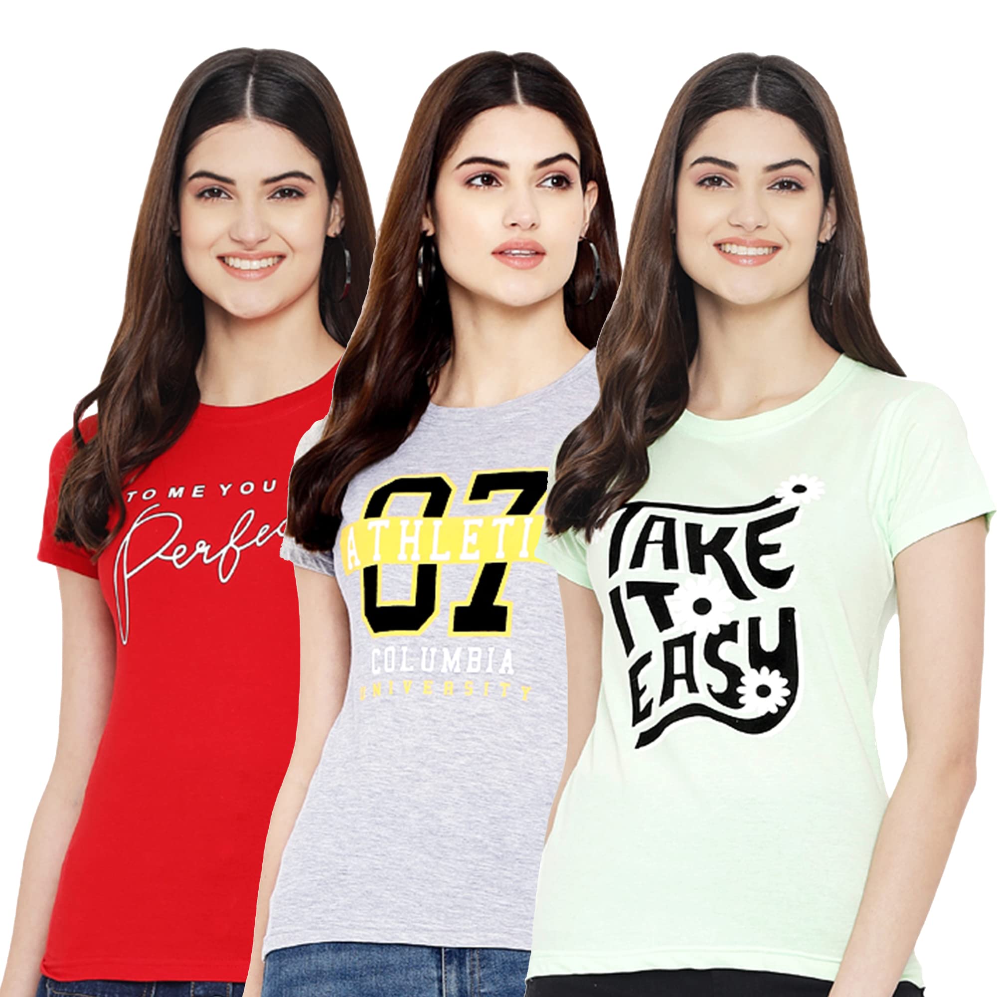 Preneum Lot de 3 t-shirts décontractés à manches courtes en coton pour femme || Tendances et style
