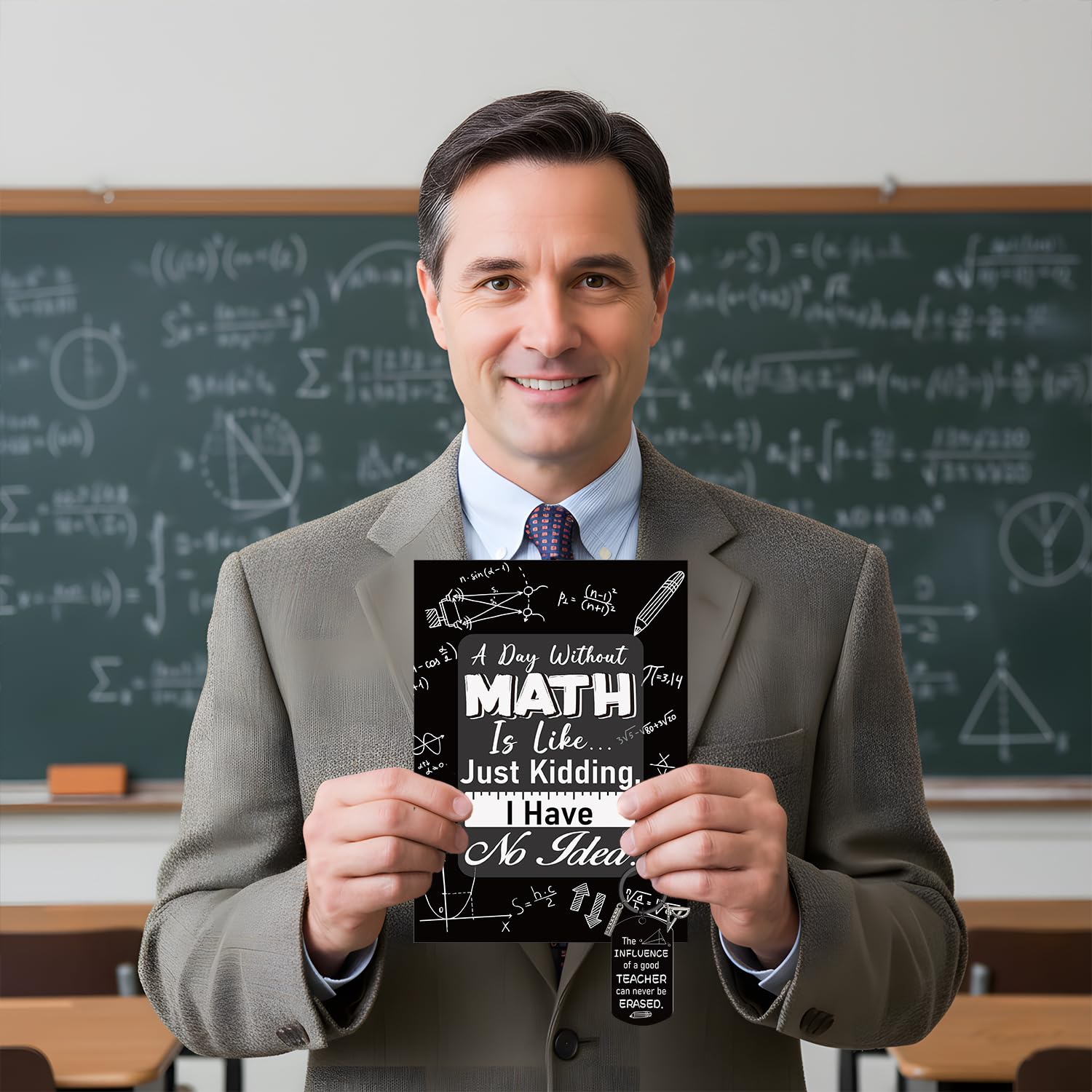 Math Teacher Card Gift - Funny Greeting Card Keychain Appreciation Gifts for Math Teachers Professors Tutors on Teacher Appreciation Week End of Year Birthday, Christmas