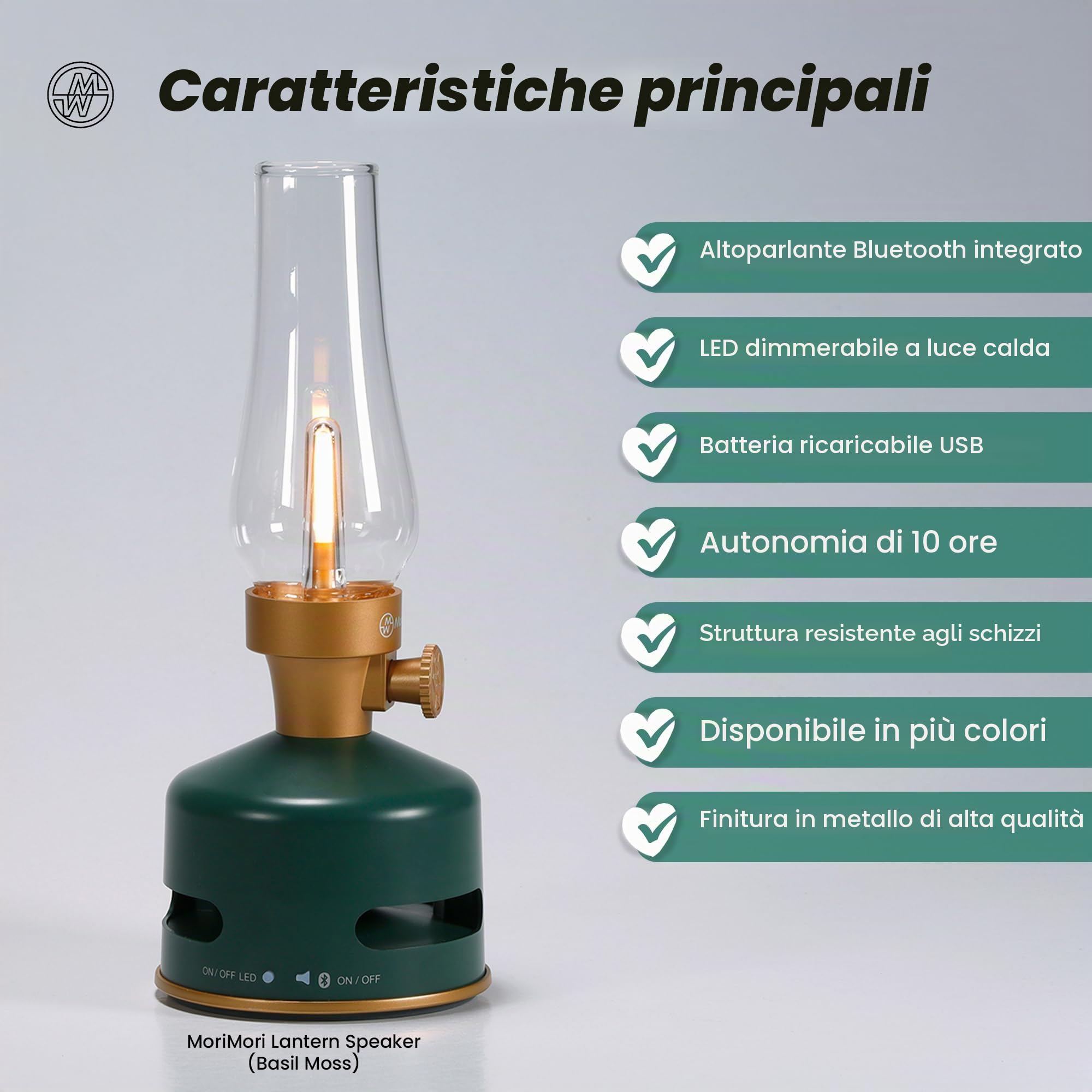 KOOKOO MoriMori Lampada di design con altoparlante (Basil-moos)