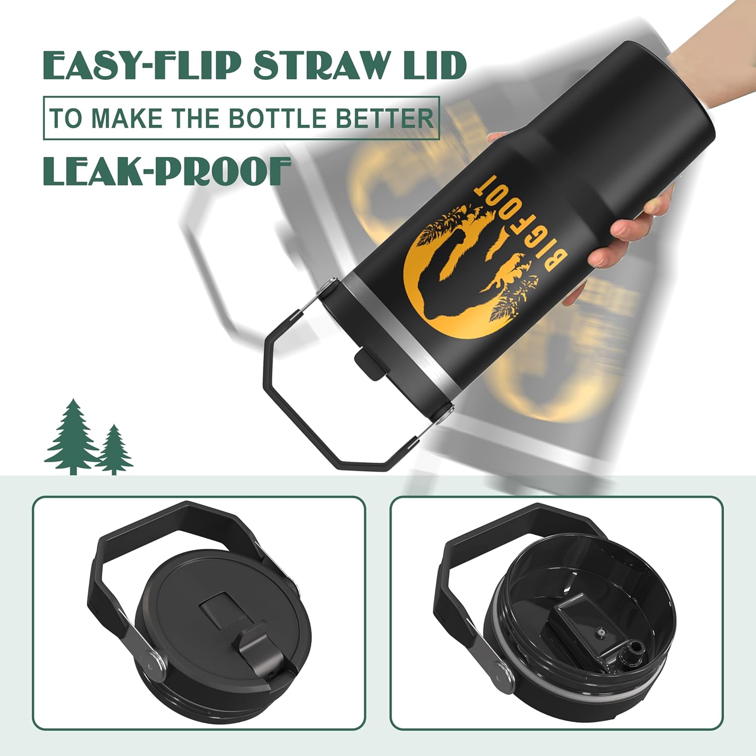 Sasquatch Tumbler with Handle Travel Mug Bigfoot Coffee Cup Big Foot Gifts for Men Women Funny Bigfoot Glass Mountain Print (Sun, 30oz) - Image 3