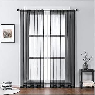 Gualiy Polyester Thin Sheer Curtains, Solid Color Living Room Curtains Window 34 x 45 inch Black Curtain for Living Room