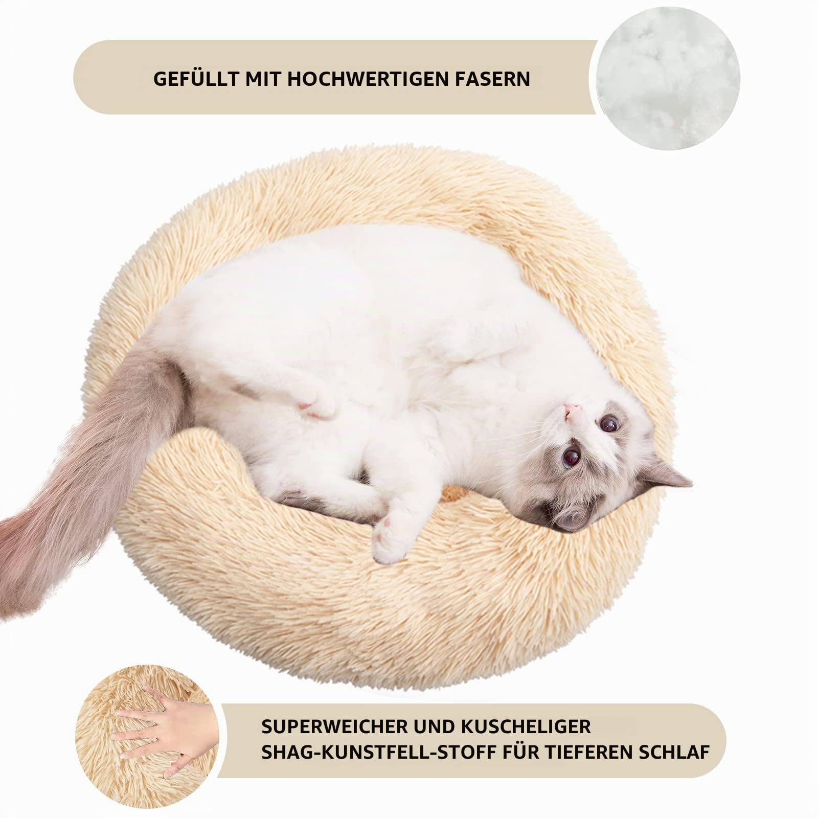 Nisrada Katzenbetten für Indoor-Katzen, 50cm, Hundebett für kleine Melium-große Hunde, waschbares, rundes Haustierbett für Welpen und Kätzchen, mit Rutschfester Unterseite