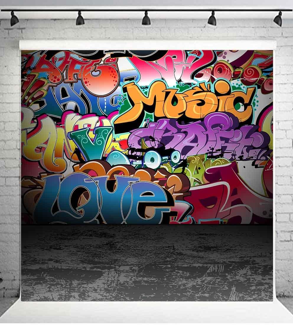 Street Graffiti Art Photo Backdrop, 10x10ft Extra Large Colorful 90's Hip Hop Vintage Cement Floor Photography Backdrops for Homemade Video Studio and Webcast Props Photo Background BJLSPH1414