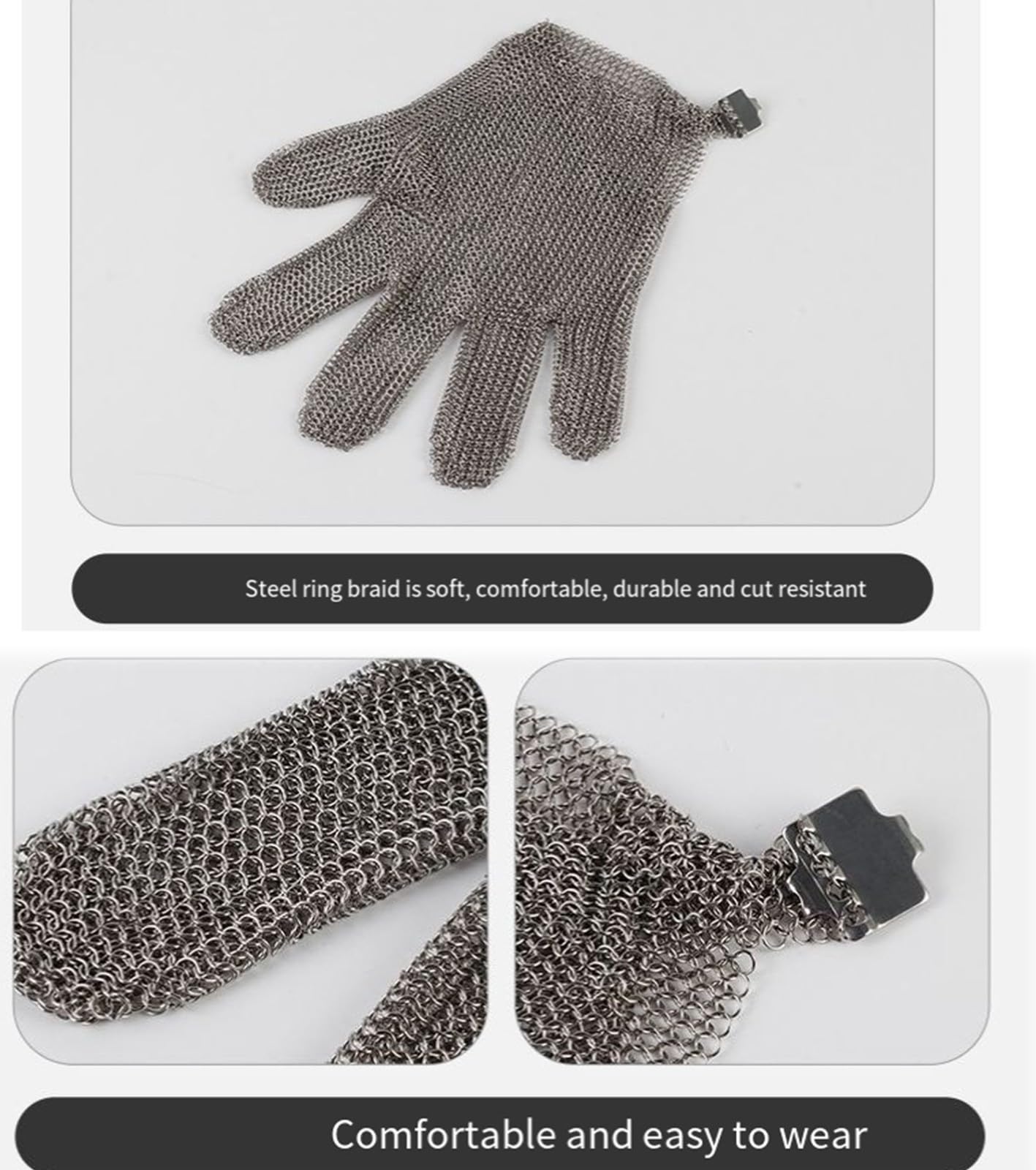 Guanti resistenti al taglio per lavoro di sicurezza, guanti antiscivolo in maglia di maglia per la lavorazione della carne, guanti resistenti in acciaio inossidabile per protezione e destrezza