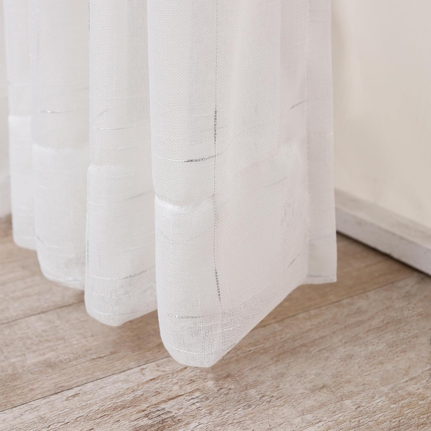 Pinch Pleat Sheer Voile Window Curtain Panels White Curtain 50 Width 90 Inch Long for Kitchen Bedroom Children Living Room Yard (White with Silver, 2 Panels)
