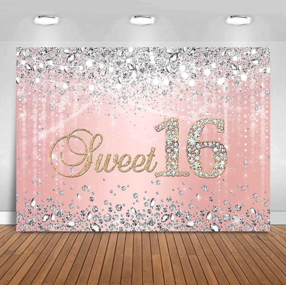 Sensfun Sweet 16 Geburtstag Hintergrund – Blau & Silber, 2,1x1,5 M, Mit Glitzer & Herzen, Für Mädchen-Partys