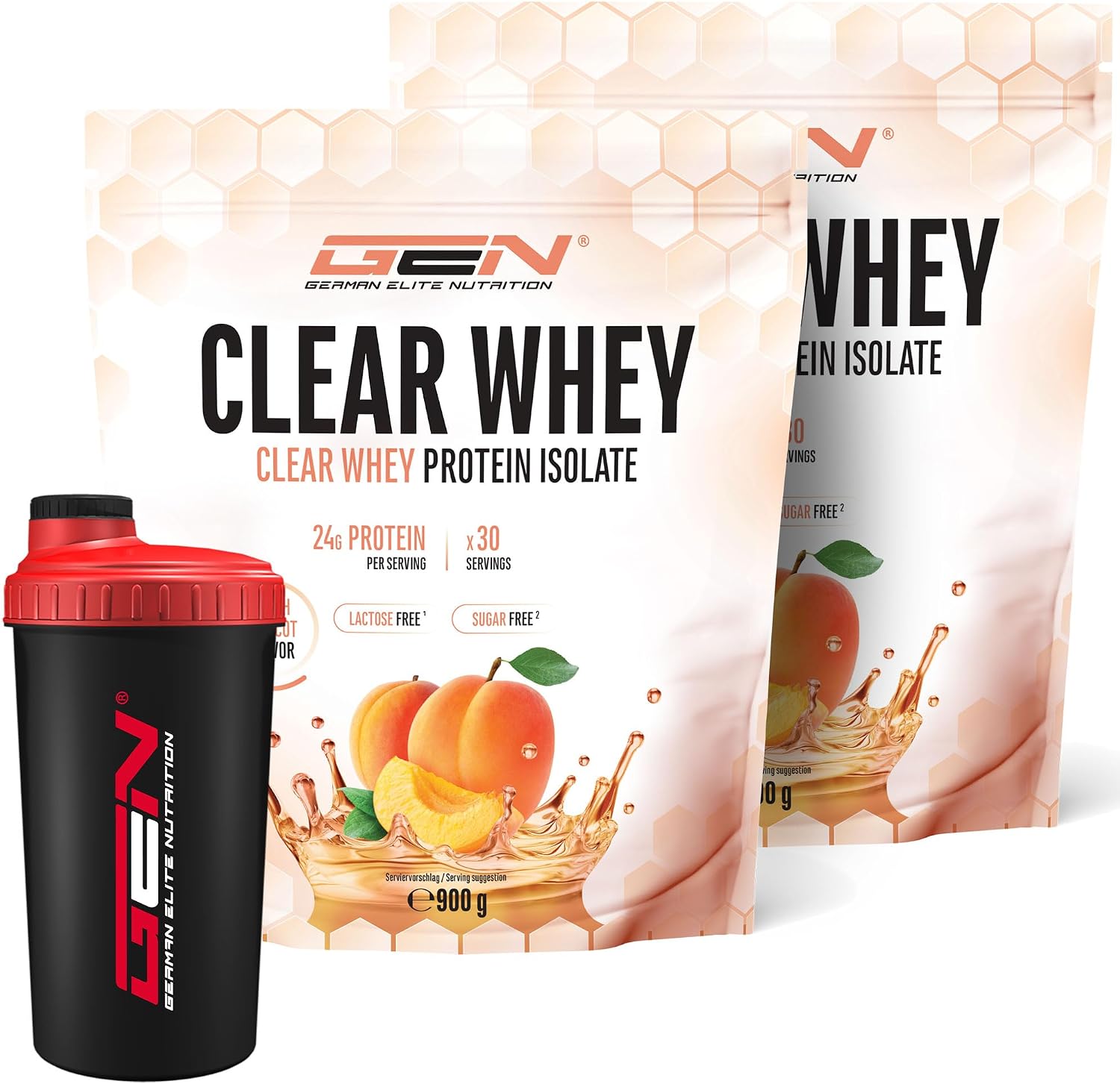 GEN GERMAN ELITE NUTRITION 1800 g Clear Whey Isolate Proteinshake + Premium Shaker -