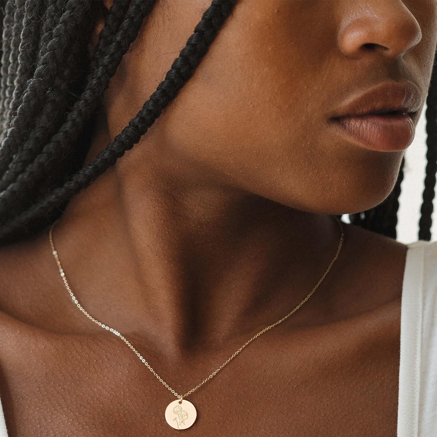 MYEARS Women Birth Flower Necklace Gold Coin Engraved Disc 12 Month Flower Bouquet Pendant 14K Gold Plated Dainty Chain Personalized Floral Jewelry Birthday Gift - Image 3