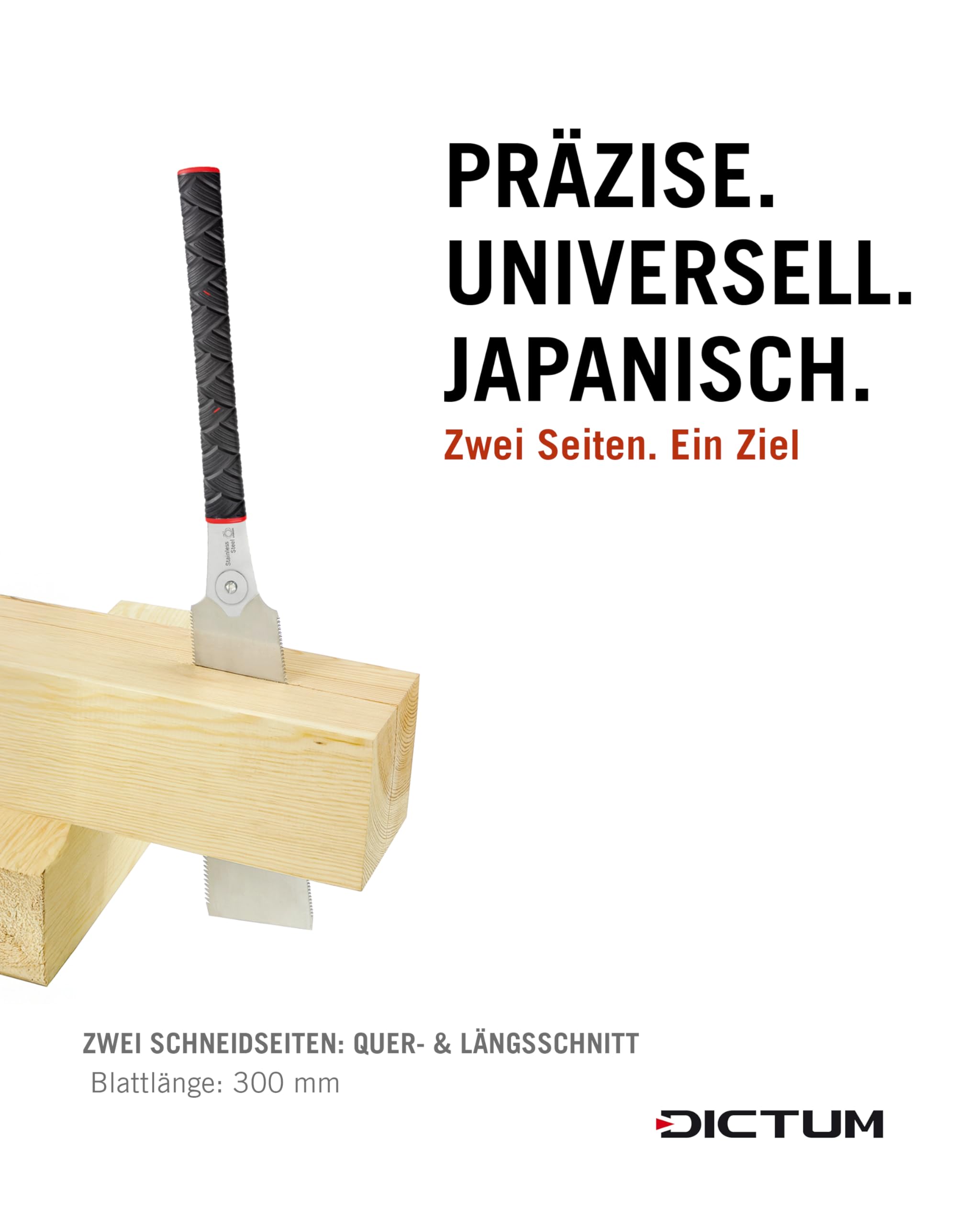 DICTUM® Japansäge Ryoba Seiun 300 Power Grip | Japanische Säge mit Längs- und Trapezverzahnung | Ryoba Japansäge mit 300 mm Sägeblatt | Japanische Zugsäge mit ergonomischem Griff