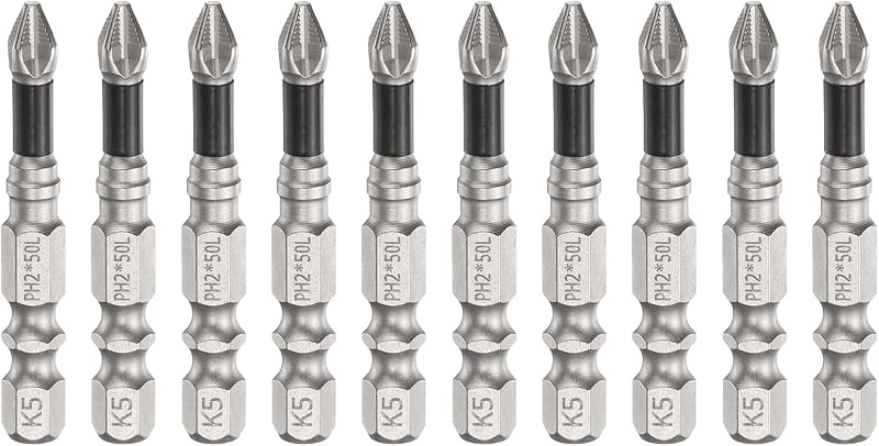 HARFINGTON Kit com 10 Bits de Impacto Phillips PH2 (#2) com Ponta Antiderrapante, Haste Sextavada de 6,35 mm (1/4 pol.) e 50 mm