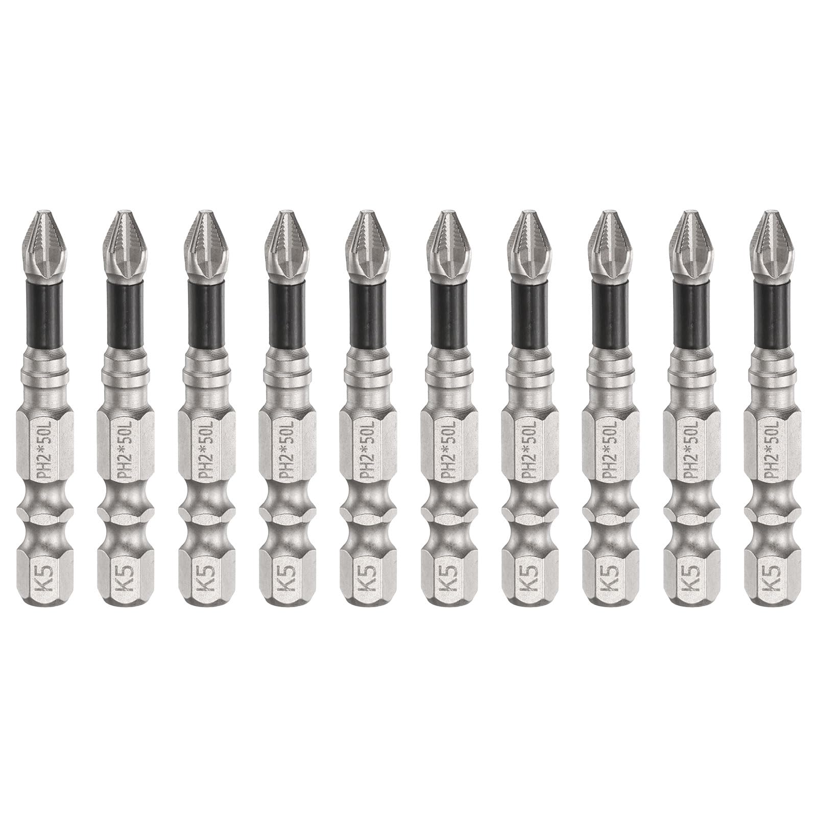 sourcing map 10pcs Impact Phillips Screwdriver Bit PH2 (#2) Anti Slip Tip 1/4" Hex Shank 2" (50mm) Long Magnetic Cross Screw Driver Industrial Power Drill Bits