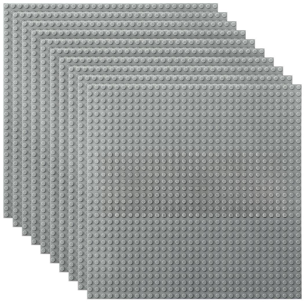 Classic Baseplates Building Plates-10" x 10" Building Boards,100% Compatible with All Major Brands and Activity Table, Creative Platforms Mats for Toy Bricks (Gray-10, 10 Pack)