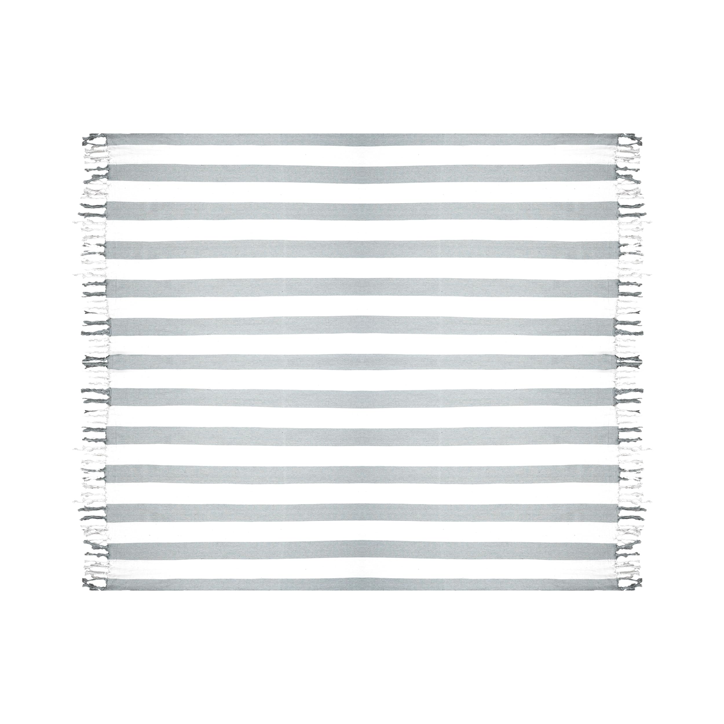 Fouta Playa Extra Grande con Flecos 210x240 cm - Beach Towel, Toalla Hammam, Secado Rápido, Pareo Gigante, Manta de Picnic, 60% Fibra, 40% Algodón, Ideal para Piscina, Camping, Viaje - Raya Gris