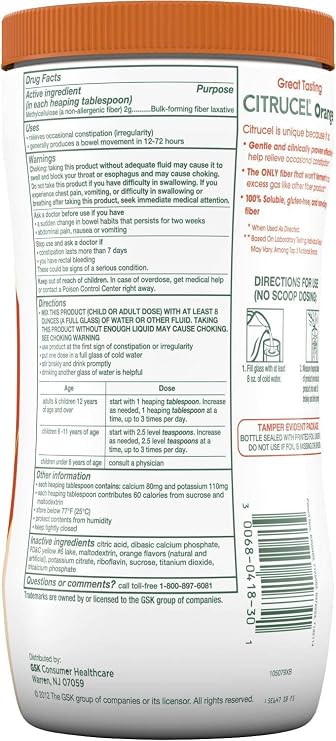 Citrucel - Fiber Therapy for Regularity, Methylcellulose, Orange Flavor - 30 oz, Pack of 4