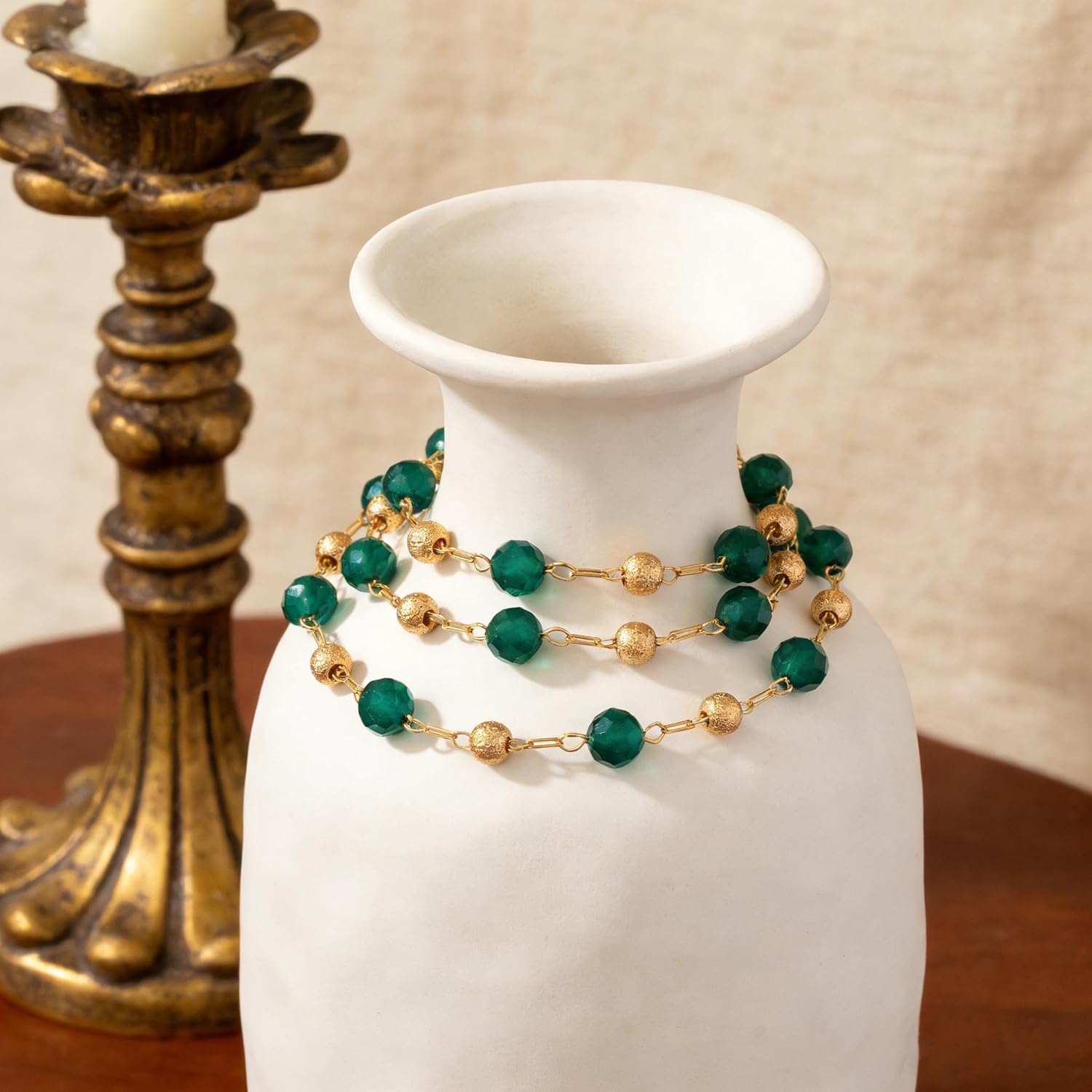 Dremmy Studios Gold Choker Necklace for Women 14K Gold Plated Stone Handmade Beaded Short Chain Link Charm Necklace For Jewelry Gift - Image 7