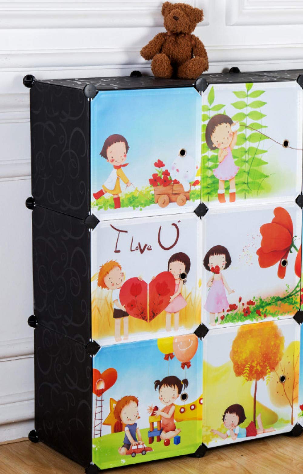 Armario de juguete infantil negro con módulos de plástico y diseño plegable para bebés