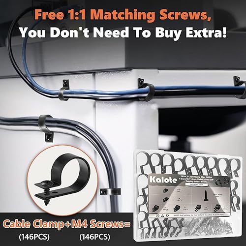 Miniatura 4 de Abrazaderas para cable, 292 clips de cable para organizador de cables de gestión, 6 tamaños - 316 pulgadas 14 pulgadas 38 pulgadas 12 pulgadas 34