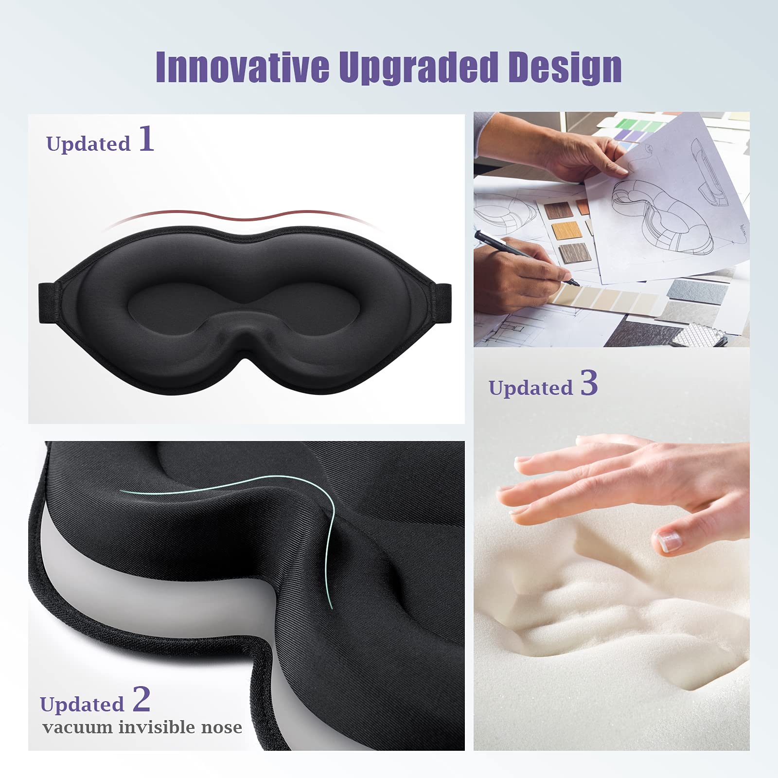 Mascherina Occhi per Dormire Migliorata per Donna Uomo, a forma di ciotola sagomata onaEz 3D, Design interno del naso 3D,100% Bloccare la Luci, per Viaggio