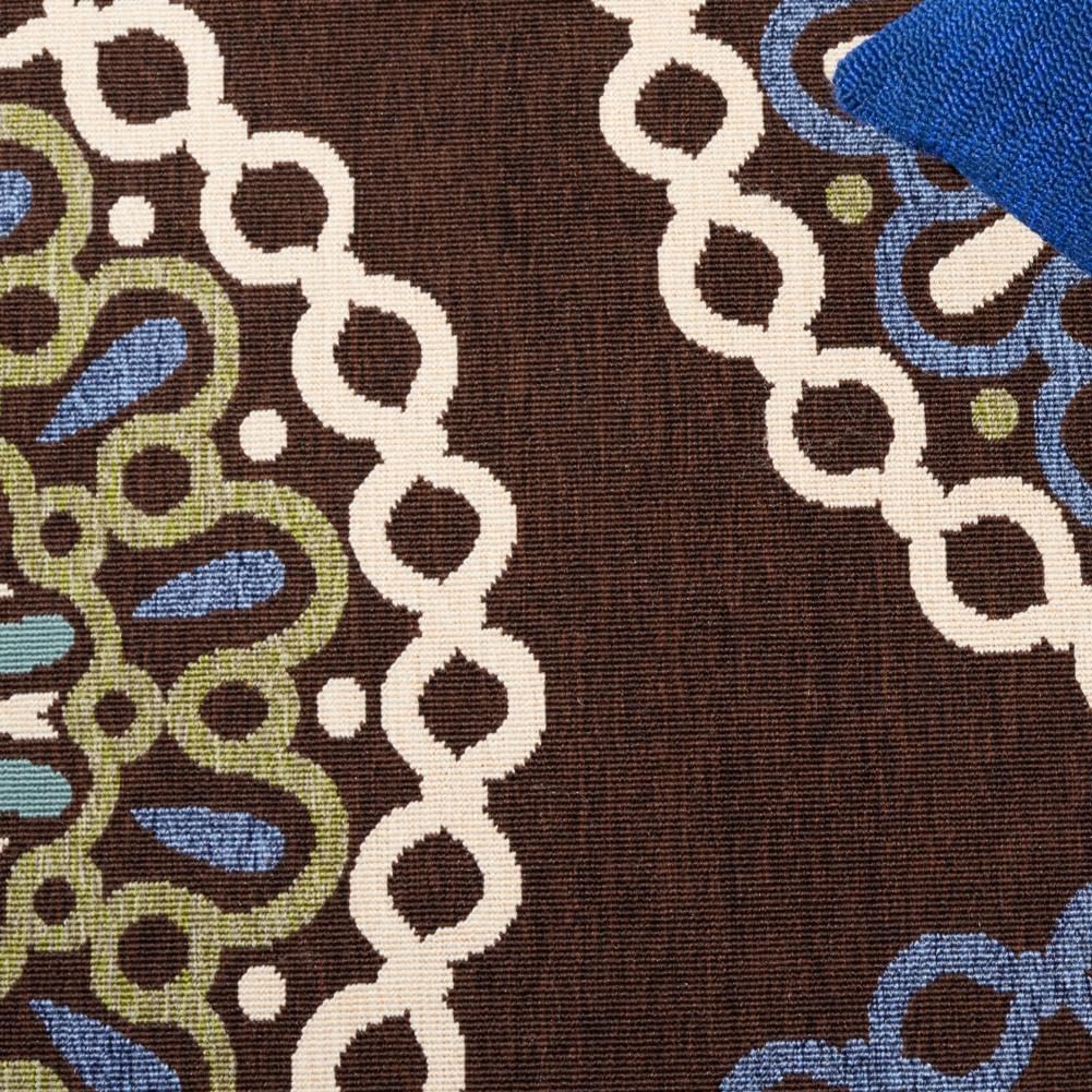 SAFAVIEH Washable Rug Outdoor Veranda Collection - 3' Square, Chocolate & Blue, Non-Shedding & Easy to Clean, Ideal for Patio, Backyard, Mudroom (VER092-0625)
