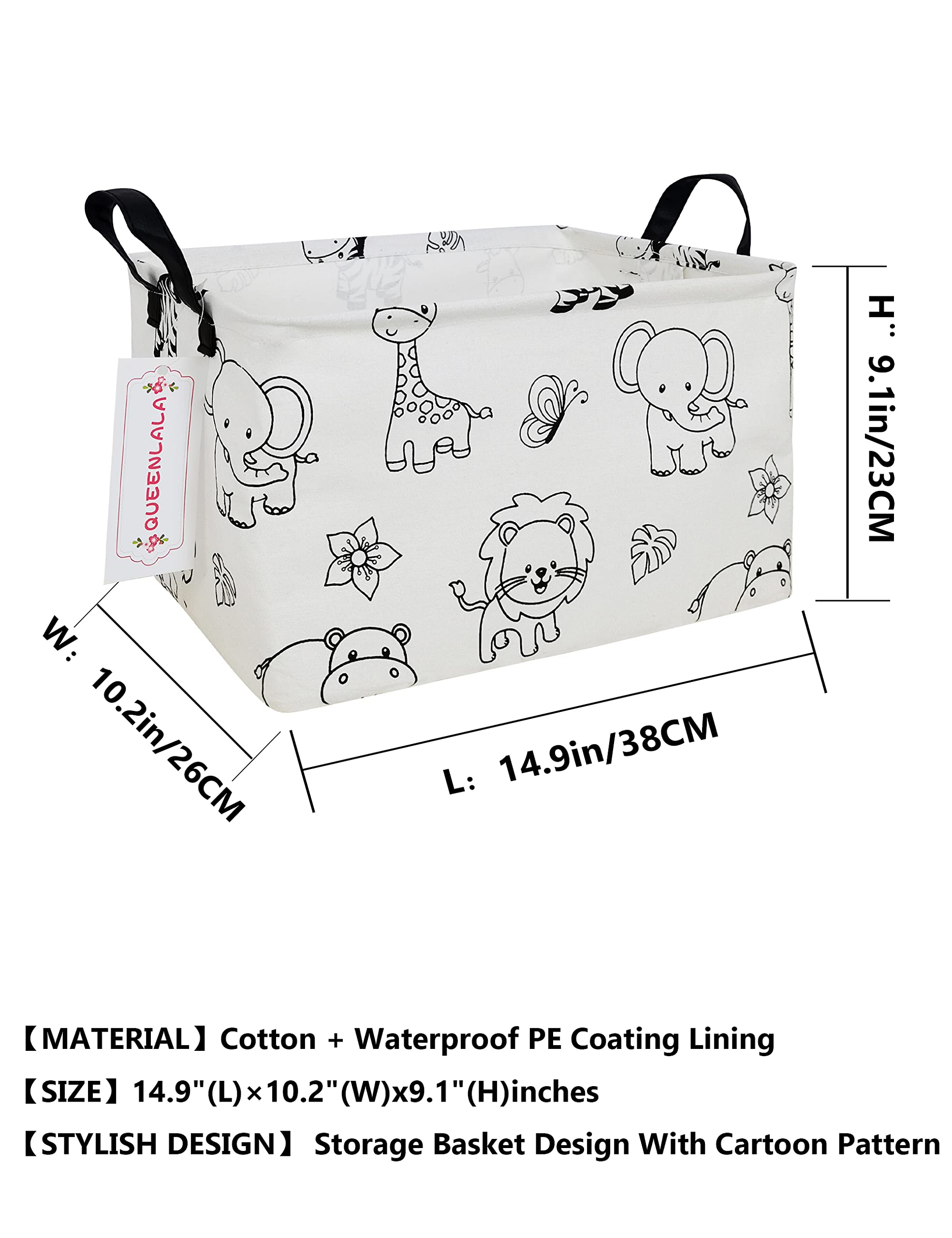 QUEENLALA Rectangular Laundry Hamper/Foldable Nursery Laundry Basket for Organizing/Storage Bin Baskets/Children Toy Office Bedroom/Toy Bin Closet Shelf Baskets(Rec-Zoo) - Image 2