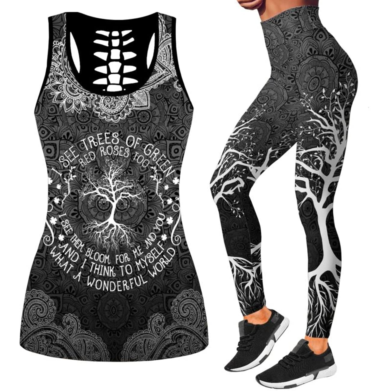 Womens Sugar Skull Yoga Outfits for Women 2 Piece Sets Spring Tank Tops Leggings Workout Activewear for Girls