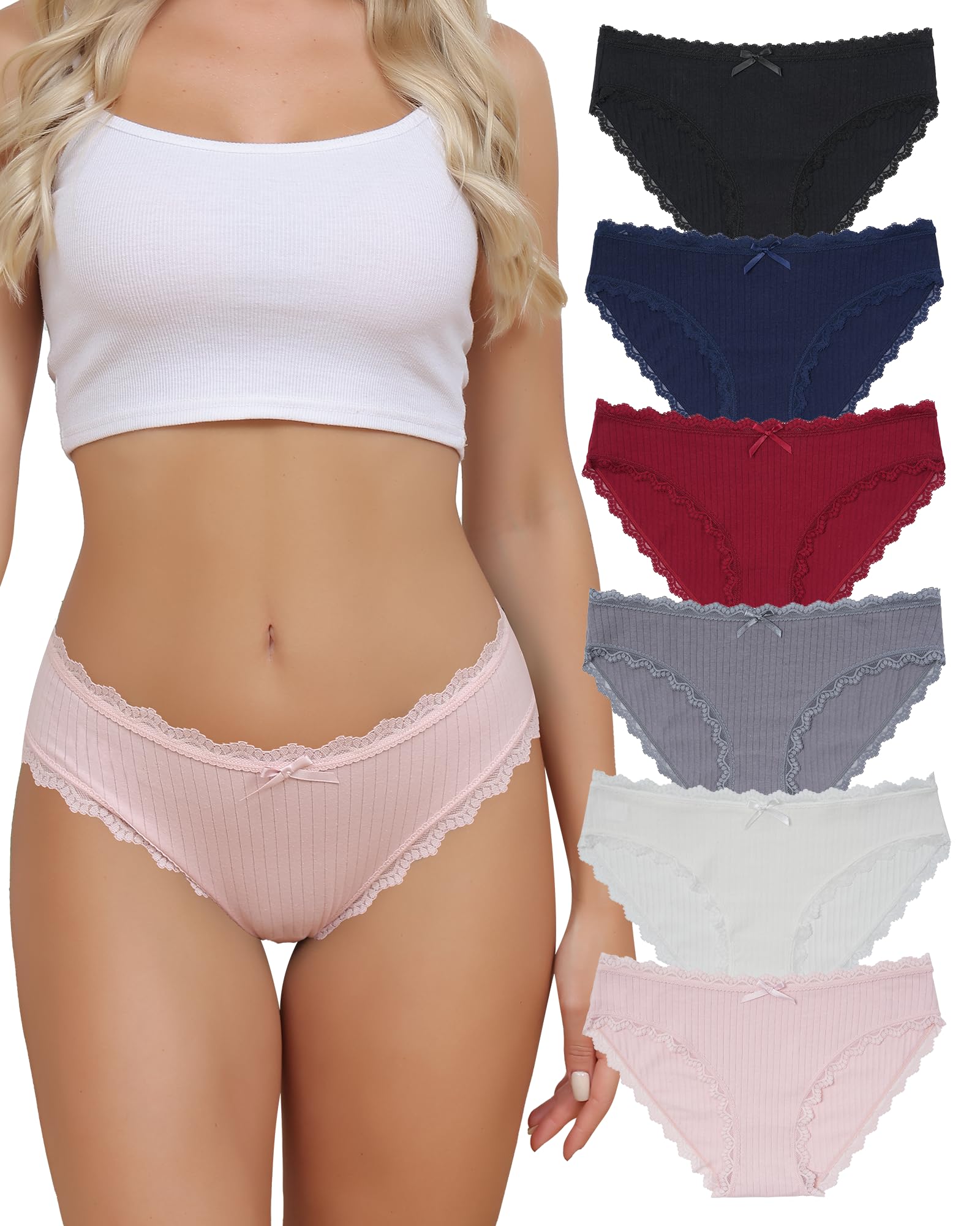 Levao 6er Pack Unterhosen Damen Baumwolle Slip Spitze Hipster Atmungsaktiv Unterwäsche Frauen Pantys Höschen Set Mehrpack S-XXL