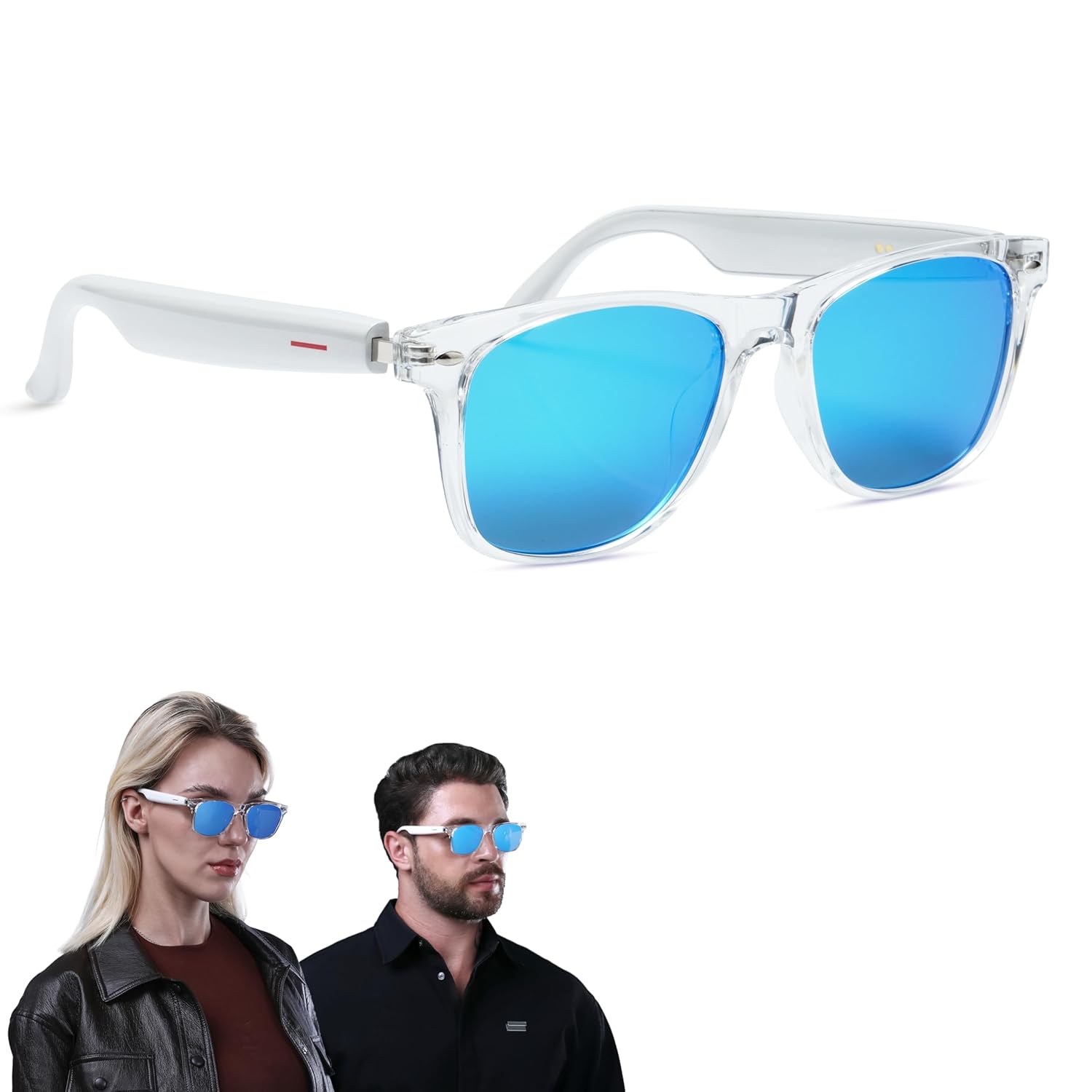 LIMU Gen 5 Smart Glasses Open-Ear Bluetooth Glasses with Speakers for Calls Music Touch Control Ice-Blue Lens Style