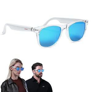 LIMU Gen 5 Smart Glasses Open-Ear Bluetooth Glasses with Speakers for Calls Music Touch Control Ice-Blue Lens Style