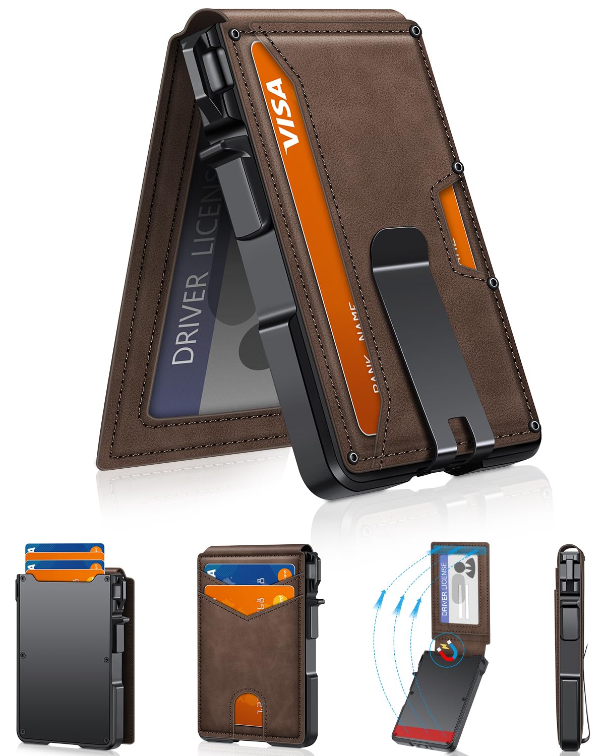 ZALVEX Wallet for Men, Mens Minimalist Wallet 9-13 Cards, Slim Compact Wallet with Money Clip & ID Window, RFID Blocking Smart Pop Up Card Wallet, Metal Aluminum Credit Card Holder Bifold Wallet