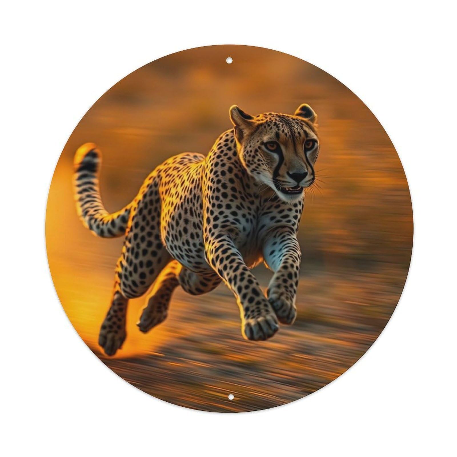 Cwbufd Vintage Style Animal Cheetah African Savanna Sunset Wildlife Running Fast Vintage Metal Tin Sign Plaque Wall Decor For Cafe, Club Bar, Office, Garden Metal Poster 8X8inch