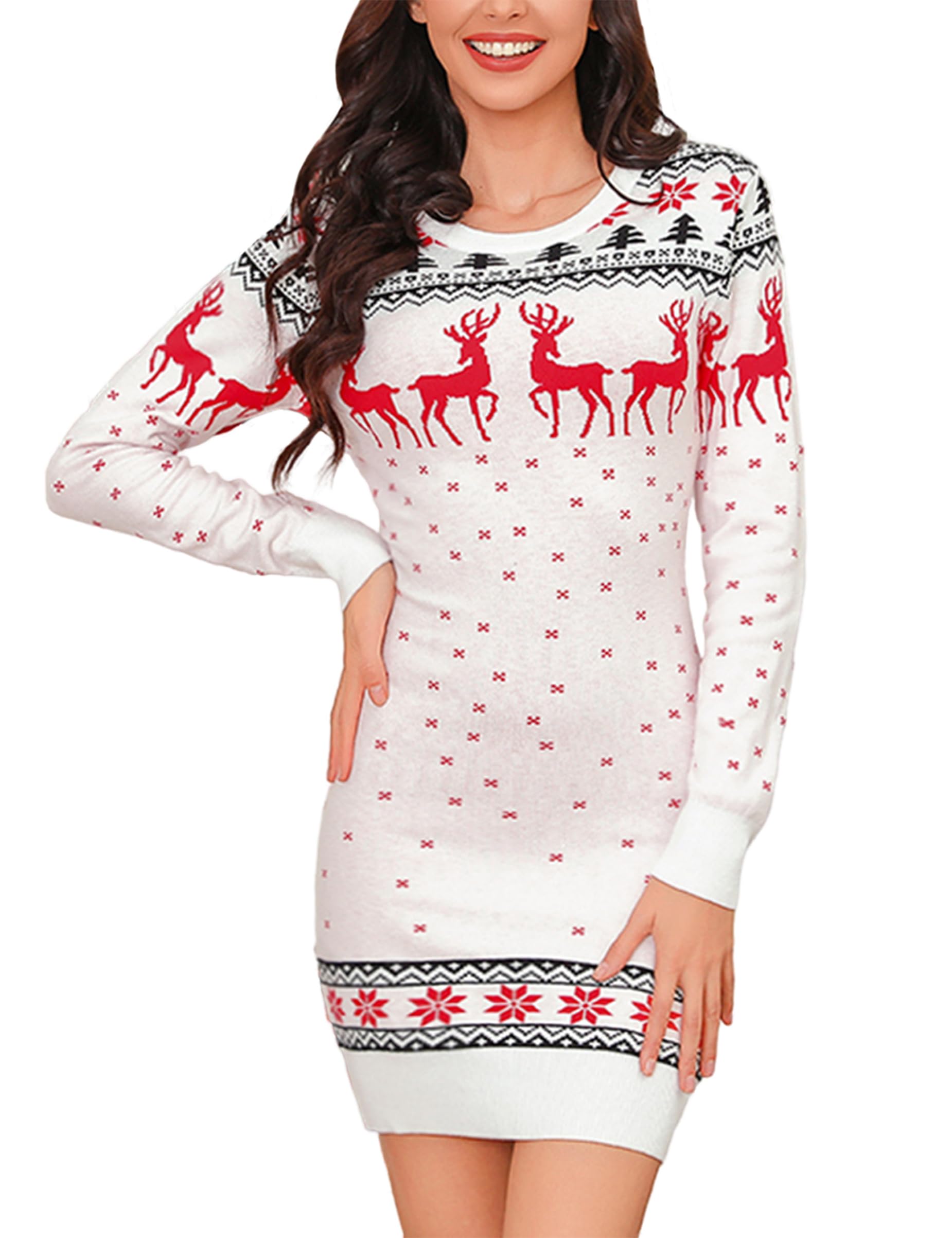 HUIFUAO Kersttrui voor dames, schattige rendier, kerstman, print