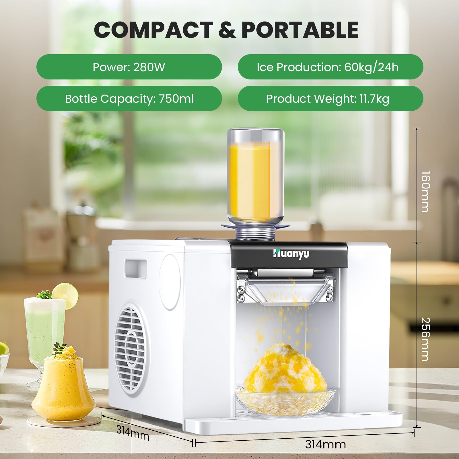 Huanyu Snowflake Ice Machine 60kg/24H 280W Rasiereis-Maschine Schnellkühlende Schneeflocken-Eis-Maschine