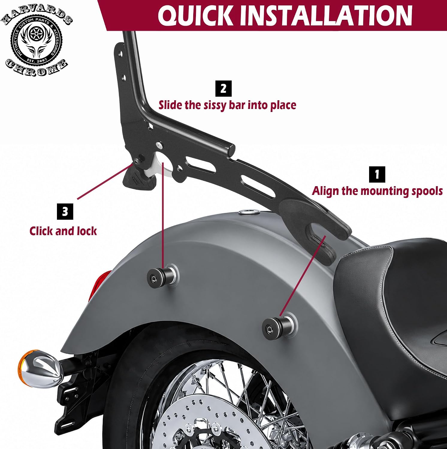 Quick Release Detachable Passenger Sissy Bar Backrest Fit for Indian Chief Bobber Chief Dark Horse Sport Chief Super Chief Limited 2022-2026, Direct Replace for Item #: 2884632-156