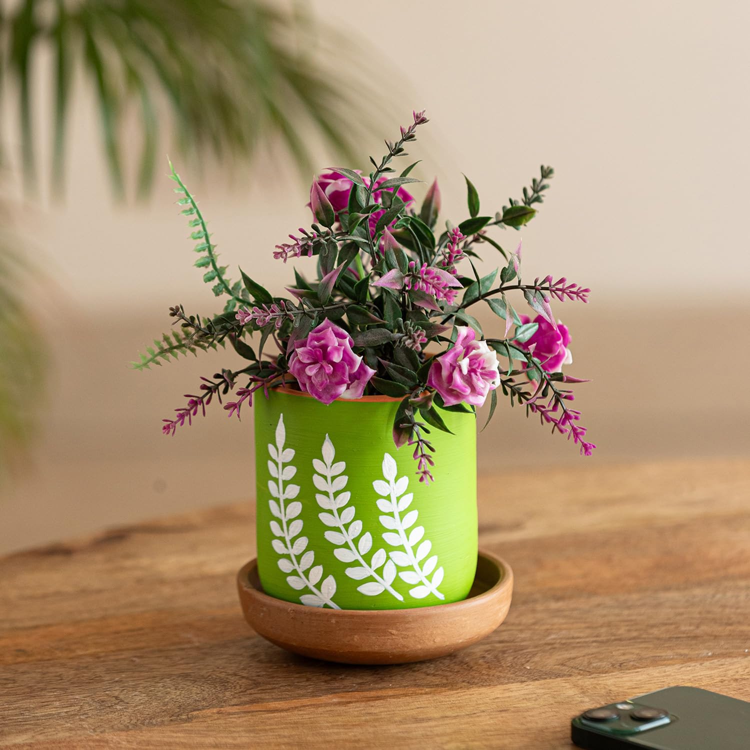 ExclusiveLane Foliage Oasis Hand-Painted Terracotta Planter Pots for Plants Terracotta Flower Pots for Home Decoration Living Room Gamla for Balcony Flower Vases (4.4 Inches) (B0CGVF3HGJ) Amazon Price History, Amazon Price Tracker