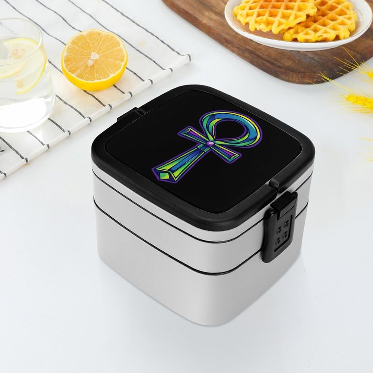 Ankh Egyptian Symbol Ancient Egypt Bento Box with Spoon 2 Layer Food Container Cute Lunch Box for Travel Dining Work