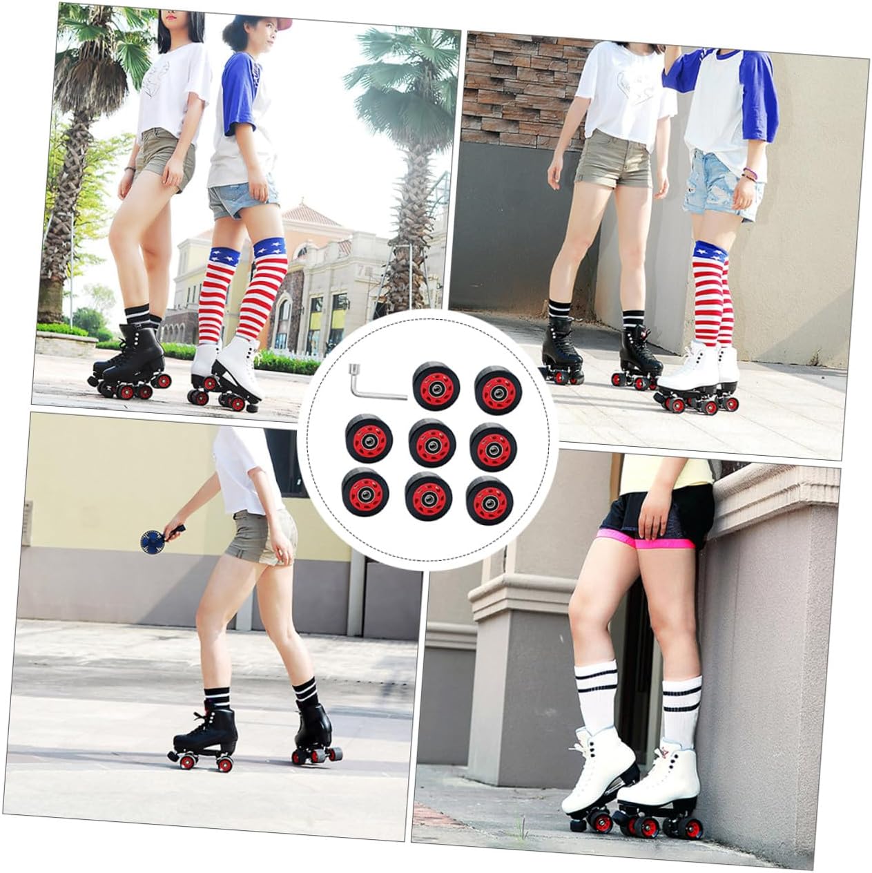 Luxshiny Double Row Roller Skates Wheels 95a Pu Wear-resistant Replacement Set with Wrench 8pcs Skating Accessories for Outdoor and Indoor Use