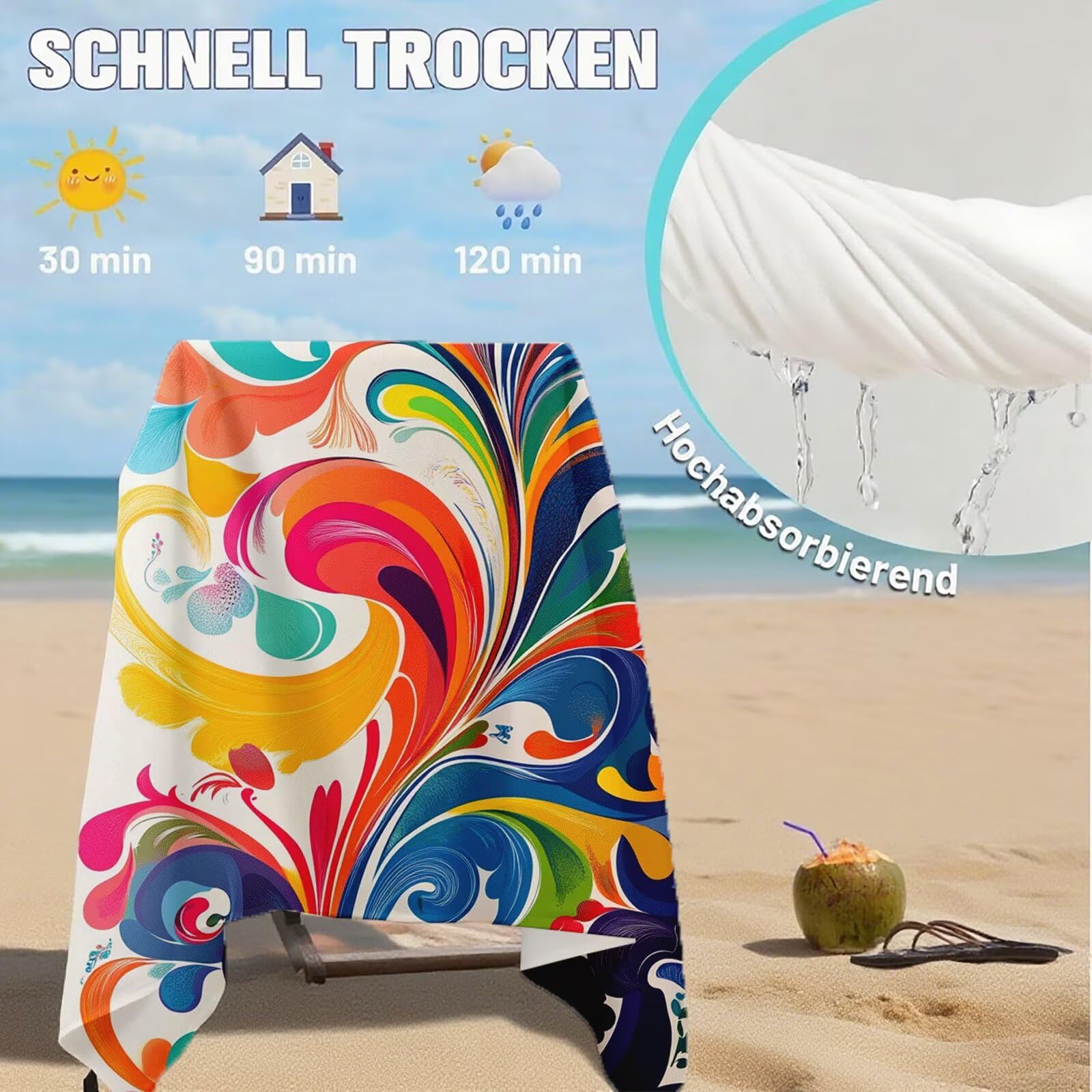 Serviette de Plage XXL 100x200 cm,Couleur Serviette Plage Microfibre avec Séchage Rapide, Anti-Sable, Absorbante Fonction Design pour Vacances Piscine Pique-Nique Voyages Yoga, Cadeau Femme Q-353