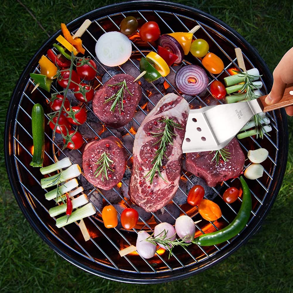HaSteeL Set 10 Utensili Da Piastra In Acciaio Inox Per Teppanyaki E Barbecue: Spatole, Raschietti, Pinze E Anelli Per Uova, 30,5 Cm - 3