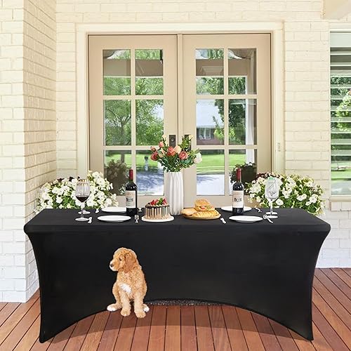 Miniatura 9 de Heochy 1 mantel rectangular de 6 pies para mesa rectangular  Mantel negro rectangular ajustable elástico de elastano cubre 6 pies para cumpleaños,